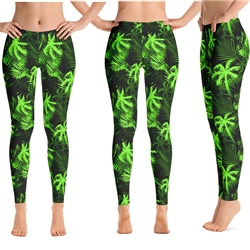 Hawaiian Tropical Palm Tree and Fern Long Yoga Leggings - 9 Colors Available