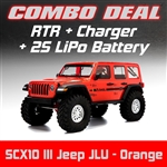 Axial SCX10 III RTR with Jeep JLU Wrangler Body - Orange Combo with Charger and 2S LiPo Battery