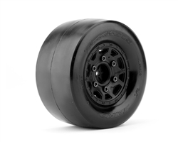 JETKO 1/10 DR Booster Rear Belted Drag Tires Mounted on Black Claw Wheels, 0" Offset, Ultra Soft (2)