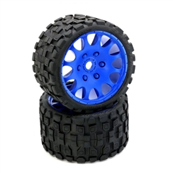 Powerhobby Scorpion BELTED Monster Truck Pre-mounted Tires on 3.8" Wheels - Blue (2)