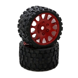 Powerhobby Scorpion BELTED Monster Truck Pre-mounted Tires on 3.8" Wheels - Red (2)