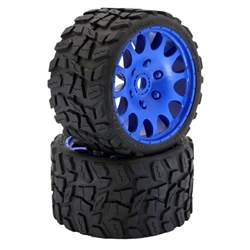 Powerhobby Raptor BELTED Monster Truck Tires Pre-mounted on 3.8" Wheels - Blue (2)
