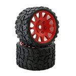 Powerhobby Raptor BELTED Monster Truck Tires Pre-mounted on 3.8" Wheels - Red (2)