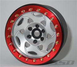 SSD RC Single 2.2" Champion Beadlock Wheel (Silver / Red) (1)