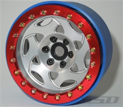 SSD RC Single 2.2" Champion PL Beadlock Wheel (Silver / Red) (1)