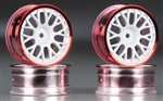 Tamiya RC Medium Narrow Mesh Wheels White/Red Rims/+2 (4)