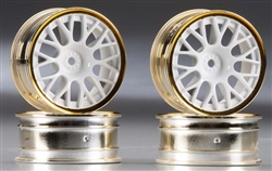 Tamiya RC Medium Narrow Mesh Wheels White/Gold Rims +2 Offset (4)