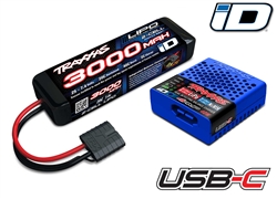 Traxxas 2S Completer Pack with (1) 2S 7.4V 3000mAh 20C LiPo Battery and (1) USB-C Charger