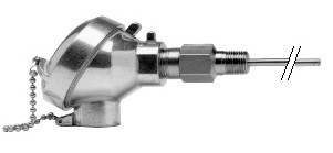 spring loaded temperature sensor with thermowell and inset sensor.