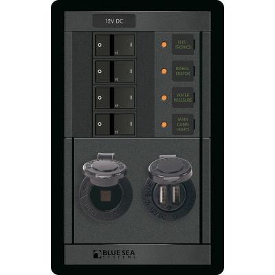 Blue Sea 1495 - 360 Panel - 4 Position 12V w/Dual USB  12V Socket