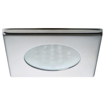 Quick Bryan CS Downlight LED -  2W, IP40, Spring Mounted w/Switch - Square Stainless Bezel, Round Warm White Light