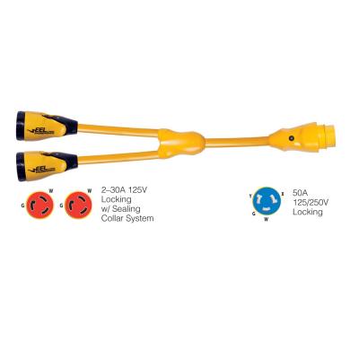 Marinco Y504-2-30 EEL (2)-30A-125V Female to (1)50A-125/250V Male &quot;Y&quot; Adapter - Yellow