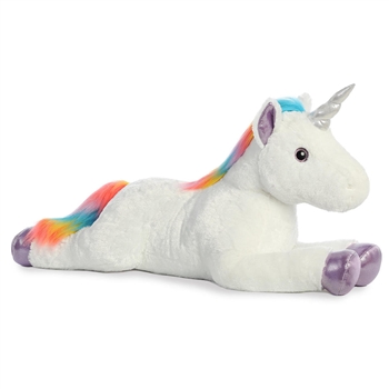 Sky Bright the Giant Stuffed White Unicorn with Rainbow Mane by Aurora