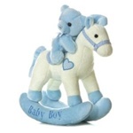 Musical Plush Blue Rocking Horse With Teddy Bear By Ebba