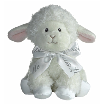 Blessing the Baby Safe Plush Lamb with Jesus Loves Me Bow by Aurora