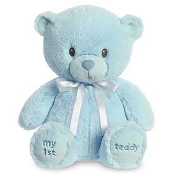 Stuffed Medium Blue My First Teddy Bear by Ebba