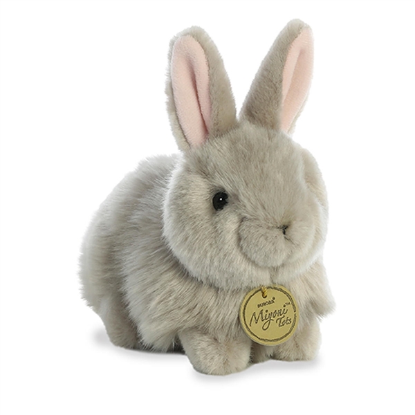 Realistic Stuffed Gray Angora Bunny 6 Inch Plush, Aurora