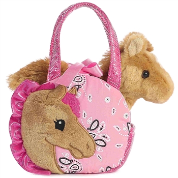 Pink Paisley Fancy Pals Pet Carrier with Plush Horse by Aurora