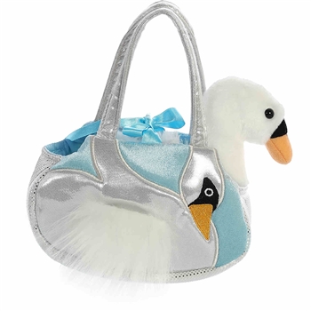 Pet Carrier with Stuffed White Swan Luxe Boutique Plush by Aurora