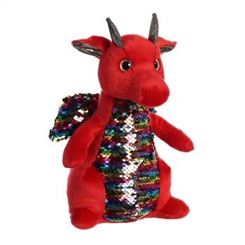 Red Plush Dragon with Reversible Rainbow Sequins by Aurora