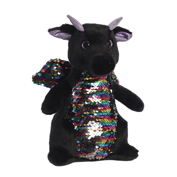 Black Plush Dragon with Reversible Rainbow Sequins by Aurora