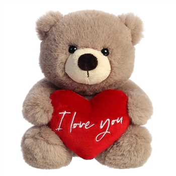 Jolie Taupe Plush Bear with I Love You Heart by Aurora