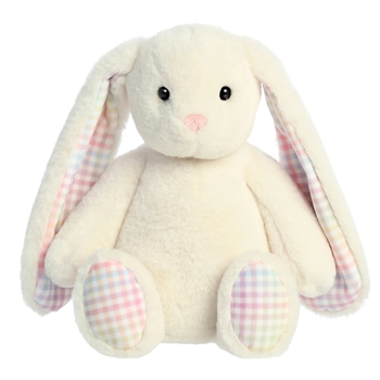 Lulu Plush White Bunny with Rainbow Gingham by Aurora