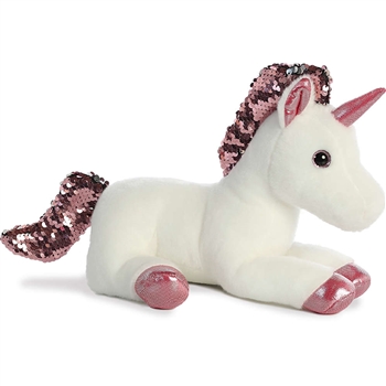 White Plush Unicorn with Reversible Pink Sequins by Aurora