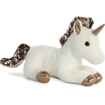 White Plush Unicorn with Reversible Gold Sequins by Aurora