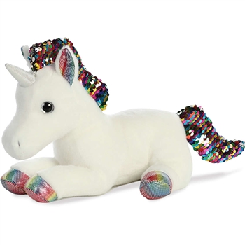 White Plush Unicorn with Reversible Rainbow Sequins by Aurora