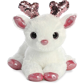 White Plush Deer with Reversible Pink Sequins by Aurora