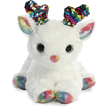 White Plush Deer with Reversible Rainbow Sequins by Aurora