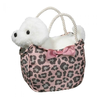 Sweet Leopard Sassy Sak with Plush Bichon Frise by Douglas