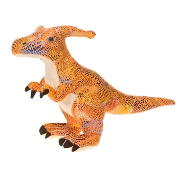 Orange Glitter Parasaurolophus Stuffed Animal 15 Inch Dinosaur by Fiesta