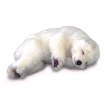 Handcrafted 12 Inch Lifelike Sleeping Stuffed Polar Bear Cub by Hansa
