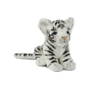 Handcrafted 6 Inch Sitting Lifelike White Tiger Cub Stuffed Animal by Hansa