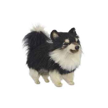 Handcrafted Lifelike Black and White Pomeranian Stuffed Animal Dog by Hansa