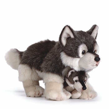 Lifelike Mother Wolf and Cub Stuffed Animal by Demdaco