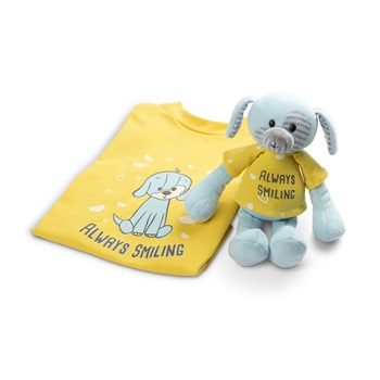 Always Smiling Plush Puppy Dog with Matching Toddler T-shirt Gift Set by Demdaco