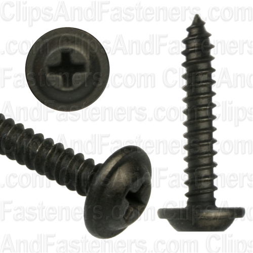 #10 X 1-1/4 Phillips Flat Top Washer Head Screws Black E-Coat