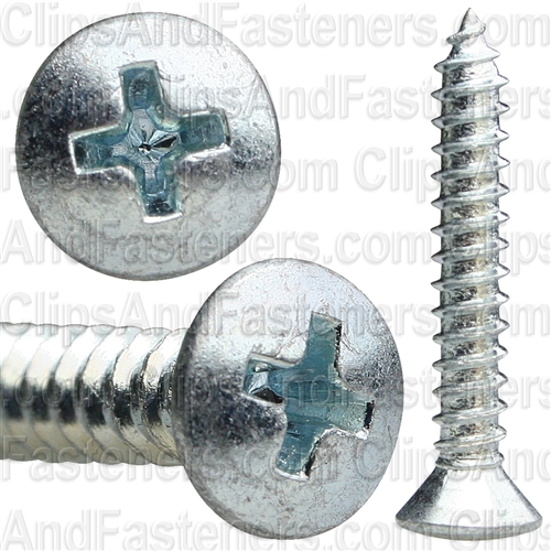 No 10 X 1 1/4 Phillips Oval Head Tap Screw Zinc