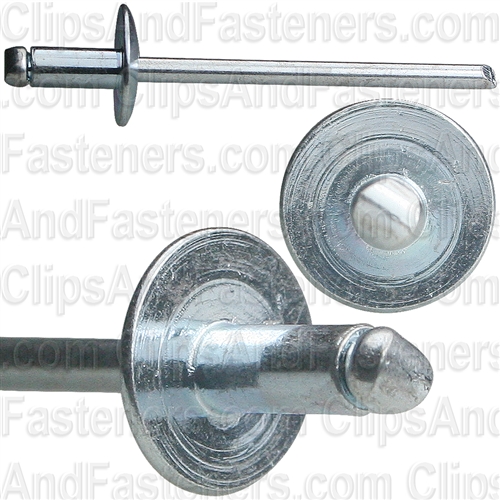 1/8" All Steel Panel Blind Rivets 1/16"-1/8" Grip (100) Large Flange