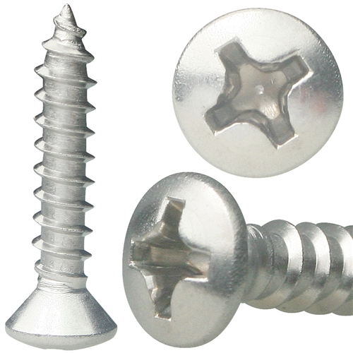 100 #4-24 x 5/16" (FT) Self-Tapping Screws Philips Oval Head Type A Stainless A2 (18-8)