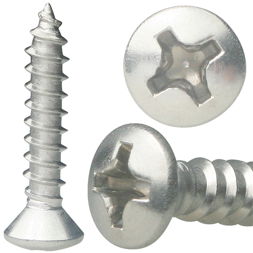 100 #6-18 x 7/8" (FT) Self-Tapping Screws Philips Oval Head Type A Stainless A2 (18-8)