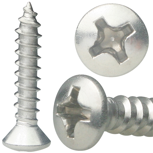 100 #8-15 x 2 1/2" (FT) Self-Tapping Screws Philips Oval Head Type A Stainless A2 (18-8)