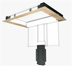 Motorized Hinged Ceiling Bracket telescopes downward smooth quiet mechanism input preset positions