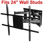 Articulating Dual Arm TV wall mount with 31in extension and wall stud plate for 24 centers, swivels left right supports 150 lbs and has 15deg adjustable tilt