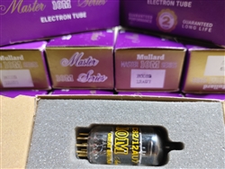COLLECTORS ITEM - NO RETURNS - NO EXCHANGES - NO REFUNDS - ALL SALES FINAL LIMITED QUANTITY. 
Brand New, RARE MINT NOS/NIB 1972 Mullard MASTER SERIES ECC82 12AU7 halo Getter with Gold Pins. Etched Blackburn Production Date Codes B2A1. Made in GT. Britain