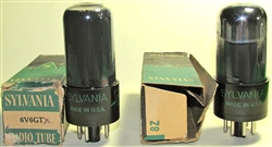 Brand Spanking NEW, Single Tubes MINT NOS NIB Sylvania 1950s 6V6GT Black Plate Black Glass. Made in USA. Very desirable early Sylvania production.