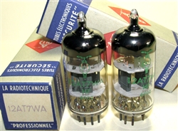 Brand New. MINT NOS NIB La Radiotechnique 12AT7WA 1969 Professional Grade with dual getter support. Suresnes Plant, Made in France. Very fine 12AT7 ECC81 tubes.
NOTE: Although tubes are from the same date/batch, etched text on the back is of 2 types.